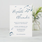 Invitation Elégant bleu botanique aquarelle simple mariage (Debout devant)
