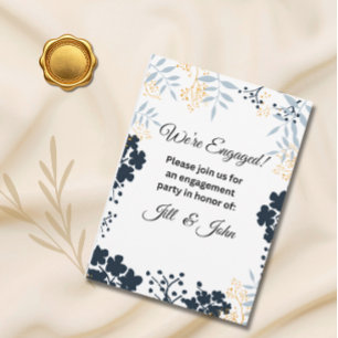 Invitation Élégant Bleu Botanique Mariage Fiançailles