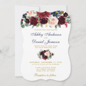 Invitation Elégant bleu Bourgogne Aquarelle Floral Mariage BG (Devant)