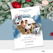 Invitation Elégant bleu Bourgogne Aquarelle Mariage photo