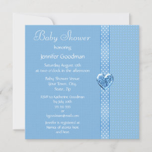 Invitation Elégant Bleu Bow & Coeur Bijoux Baby shower garçon