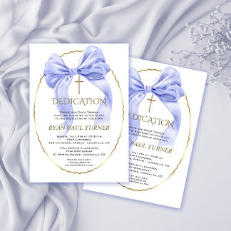 Invitation Élégant Bleu Bow Gold Boy Dedication