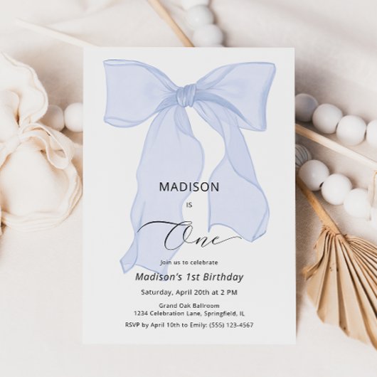 Invitation Elégant Bleu Bow premier anniversaire