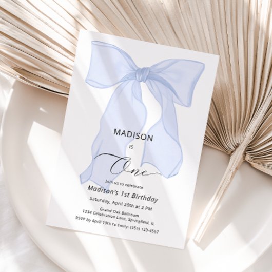 Invitation Elégant Bleu Bow premier anniversaire