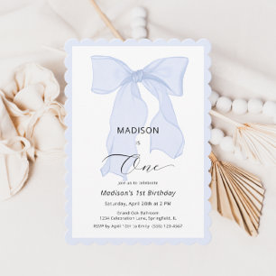 Invitation Elégant Bleu Bow premier anniversaire