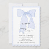Invitation Elégant Bleu Bow premier anniversaire (Devant)