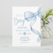 Invitation Elégant Bleu Bow thème Girl Coquette Baby shower (Debout devant)