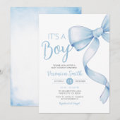 Invitation Elégant Bleu Bow thème Girl Coquette Baby shower (Devant / Derrière)