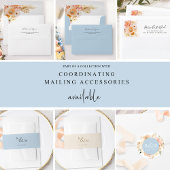 Invitation Elégant bleu, brun de Pêche et Mariage ovale crème