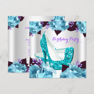 Invitation Elegant Bleu Canard Violet Hauts Talons Fête d'ann