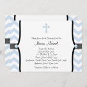 Invitation Elégant bleu Chevron Christening (Devant / Derrière)