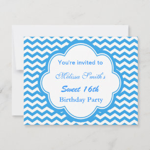 Invitation Élégant bleu, chevron tendance filles doux 16e