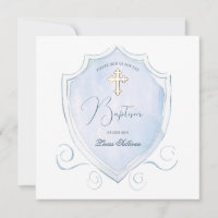 Élégant bleu clair Aquarelle Crest Baptême