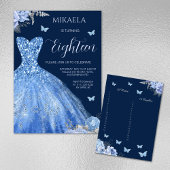 Invitation Elégant bleu clair Gown Floral 18e anniversaire