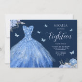 Invitation Elégant bleu clair Gown Floral 18e anniversaire (Devant)
