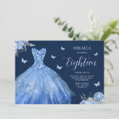 Invitation Elégant bleu clair Gown Floral 18e anniversaire (Debout devant)