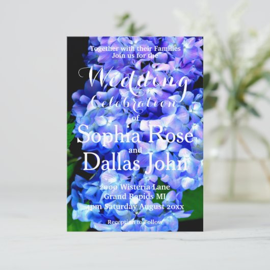 Invitation Elégant bleu clair hydrangée Mariage (Debout devant)
