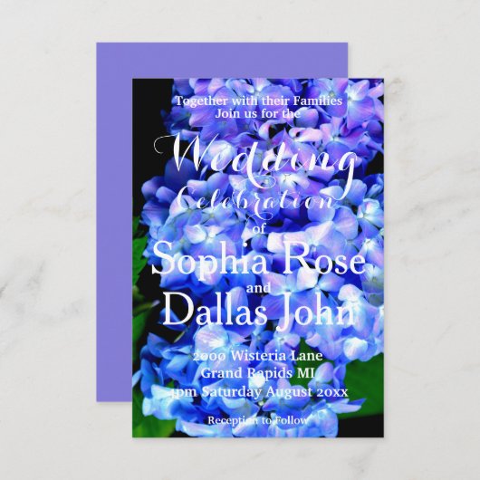 Invitation Elégant bleu clair hydrangée Mariage (Devant / Derrière)