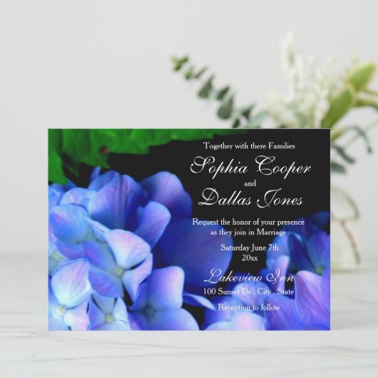 Invitation Elégant bleu clair hydrangée Mariage (Debout devant)