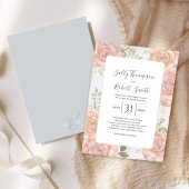 Invitation Elégant bleu clair Mariage floral rose pâle