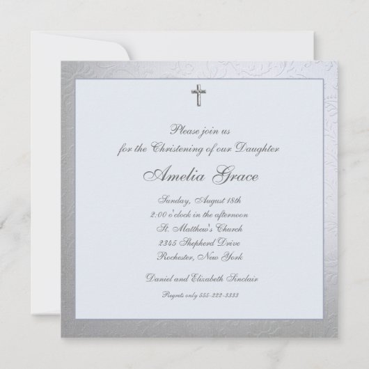 Invitation Élégant bleu clair photo baptême baptême (Dos)