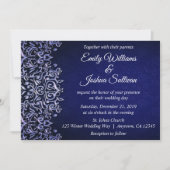 Invitation Elégant bleu Damas Mariage d'hiver (Devant)