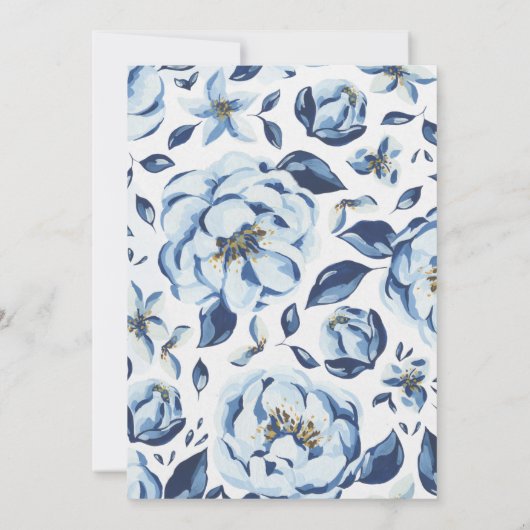 Invitation élégant bleu d'automne et mariage à fleurs (Dos)