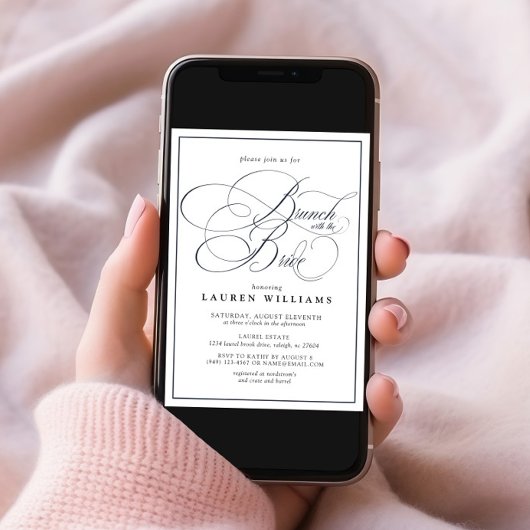 Invitation Élégant Bleu de la Marine Brunch avec mariée