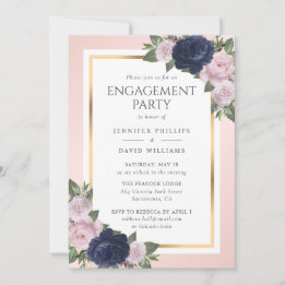 Invitation Élégant Bleu de la marine Gold Blush