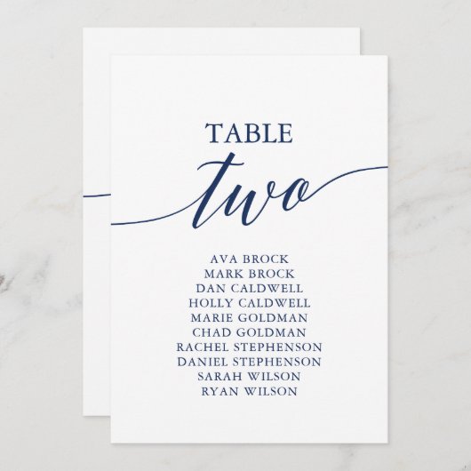 Invitation Élégant bleu de la marine Tableau numéro 2 Tableau (Devant / Derrière)