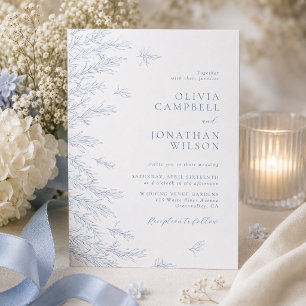 Invitation Elégant bleu doux Feuille Mariage botanique