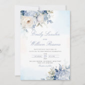 Invitation Elégant bleu Dusty Aquarelle Boho Floral Mariage (Devant)