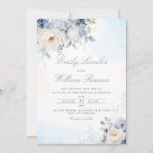 Invitation Elégant bleu Dusty Aquarelle Boho Floral Mariage (Devant)