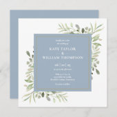 Invitation Elégant bleu Dusty Aquarelle vert Mariage (Devant / Derrière)