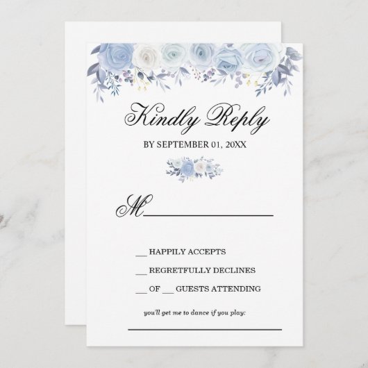 Invitation Elégant bleu Dusty Arrière - plan demande (Devant / Derrière)