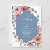 Invitation Elégant bleu Dusty Blissful Floral Mariage (Devant)