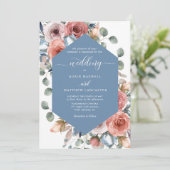 Invitation Elégant bleu Dusty Blissful Floral Mariage (Debout devant)