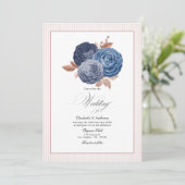 Invitation Elégant bleu Dusty et Rose or Mariage Floral (Debout devant)