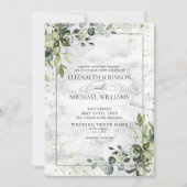 Invitation Elégant bleu Dusty Eucalyptus Marbre vert (Devant)