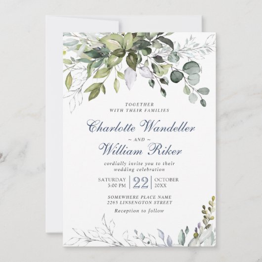 Invitation Elégant bleu Dusty Eucalyptus Mariage de verdure (Devant)
