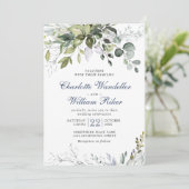 Invitation Elégant bleu Dusty Eucalyptus Mariage de verdure (Debout devant)