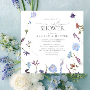 Invitation Elégant bleu Dusty Fleur sauvage Couples Douche Co