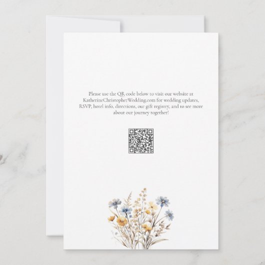 Invitation Elégant bleu Dusty Fleur sauvage Mariage aquarelle (Dos)