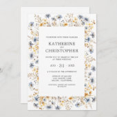 Invitation Elégant bleu Dusty Fleur sauvage Mariage aquarelle (Devant / Derrière)