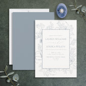 Invitation Elégant bleu Dusty Floral Line Mariage Art