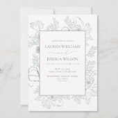 Invitation Elégant bleu Dusty Floral Line Mariage Art (Devant)