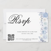 Invitation Elégant bleu Dusty floral Mariage QR Code scan (Devant)