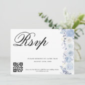 Invitation Elégant bleu Dusty floral Mariage QR Code scan (Debout devant)