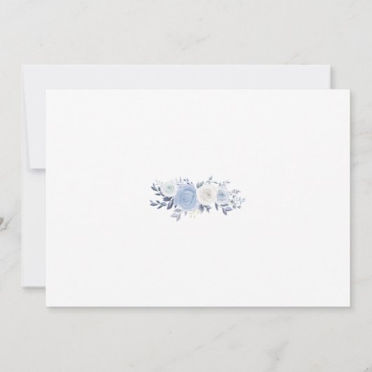 Invitation Elégant bleu Dusty floral Mariage QR Code scan (Dos)