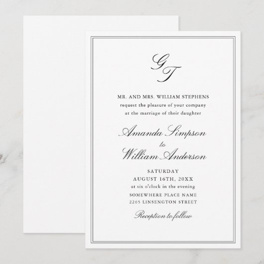 Invitation Elégant bleu Dusty Jardin Français Mariage Floral (Devant / Derrière)